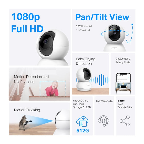 TP-LINK TAPO C200C Cámara de seguridad WIFI 2MP 360º PT