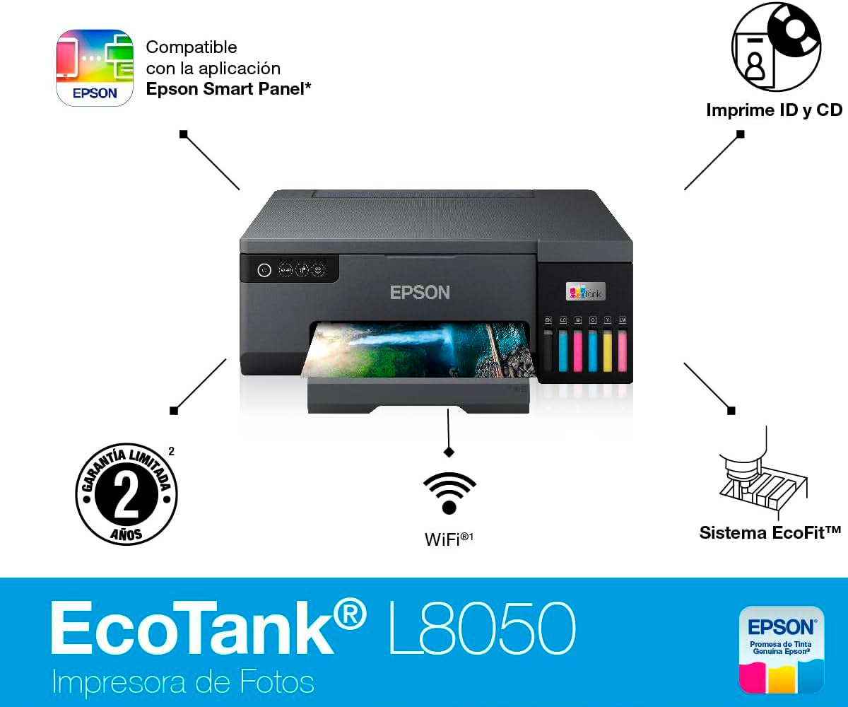 Impresora Fotografica Epson EcoTank L8050 Foto A4 Cd, Dvd, Pvc Color Negro