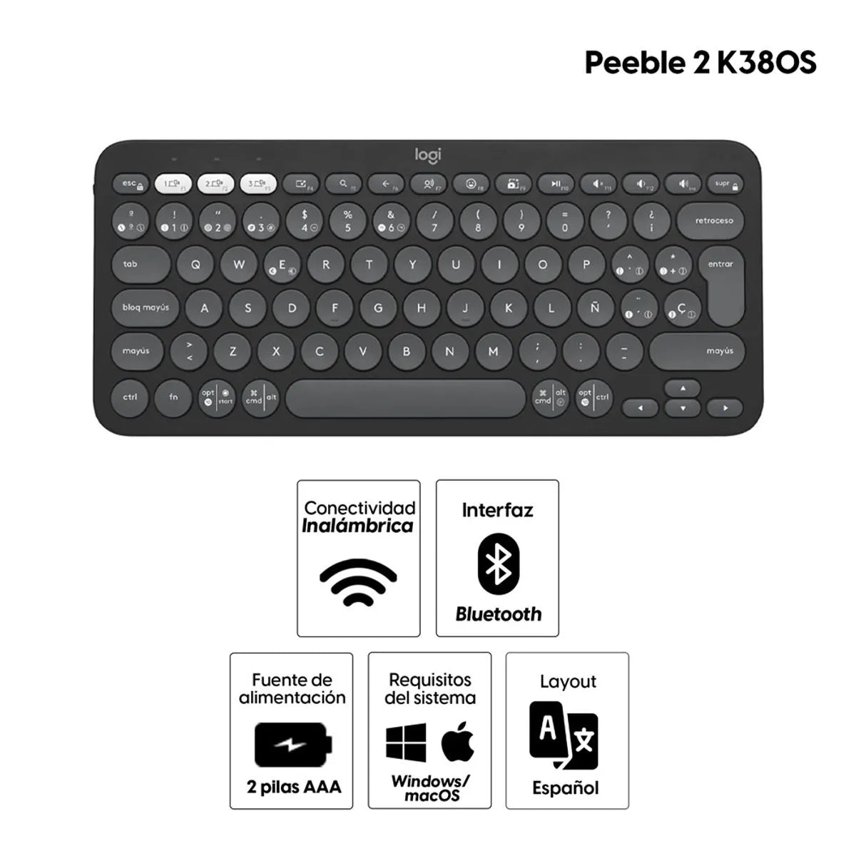 Teclado Logitech Pebble 2 K380s Bluetooth Inalámbrico Graphite (920-011783)