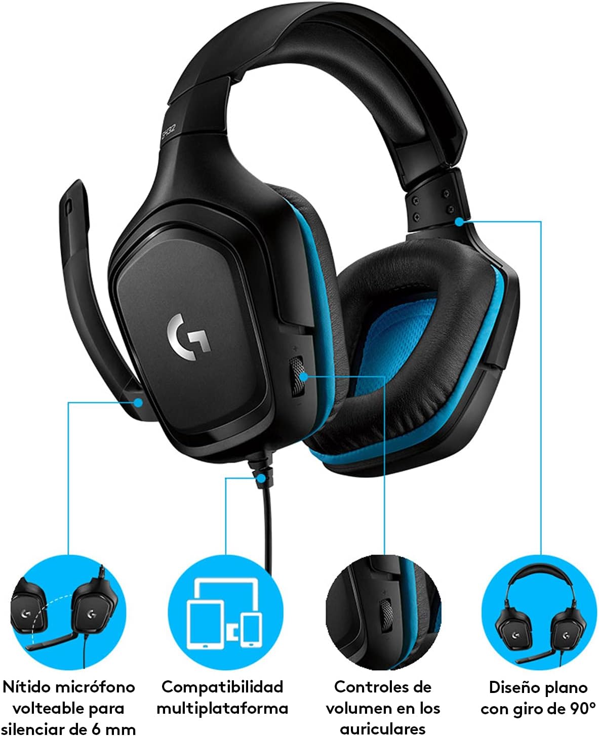 Audífono Gaming Logitech G432 7.1 USB Negro