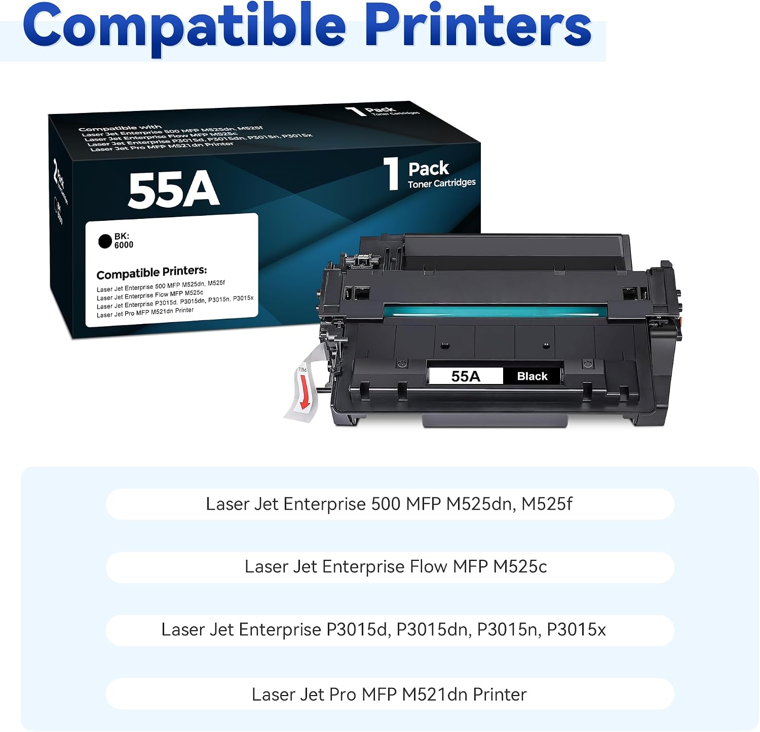 Tóner Compatible FIVEX 55A CE255A – 6,000 Páginas para HP LaserJet P3011 y P3015