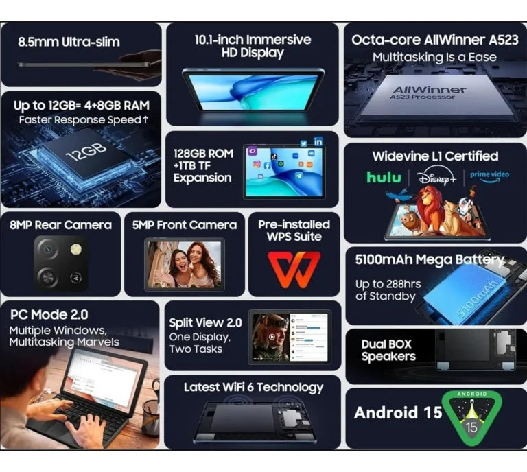 Tablet Blackview Tab 60 Pro Gray 10.1″ HD+ 8GB RAM 128GB 7700mAh 4G LTE Android