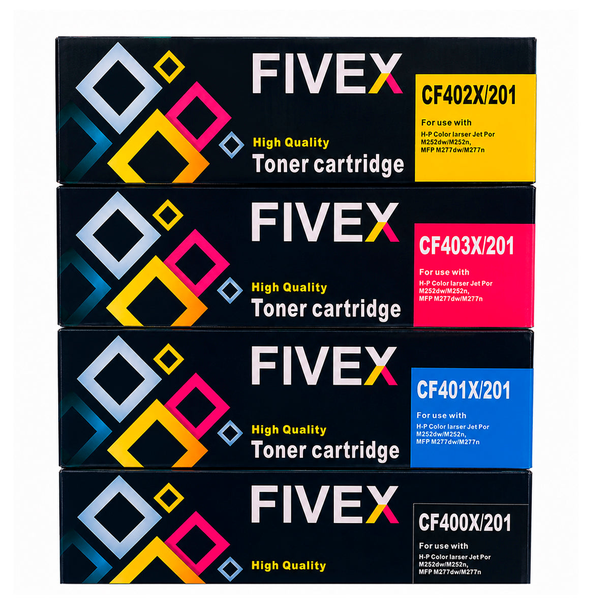 Kit de Tóner Compatible FIVEX HP 201X CMYK para HP Color LaserJet Pro M252, M274 y MFP M277 | Alto Rendimiento