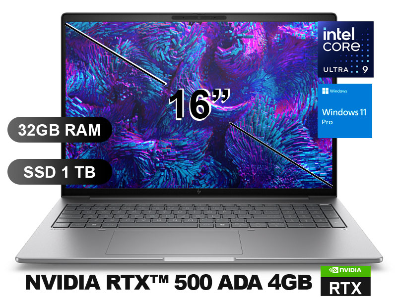 Laptop HP ZBook 8 G1i Intel Core Ultra 9 285H 32GB 1TB SSD RTX 500 4GB 16″ WUXGA Windows 11 Pro