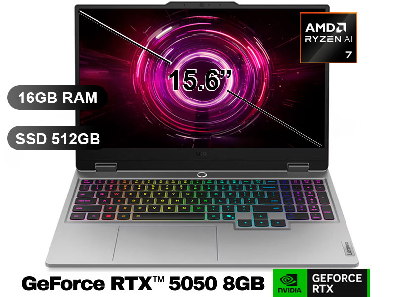 Laptop Gamer Lenovo LOQ 15APH10 AMD Ryzen 7 250 16GB 512GB SSD RTX 5050 15.6″ FreeDOS