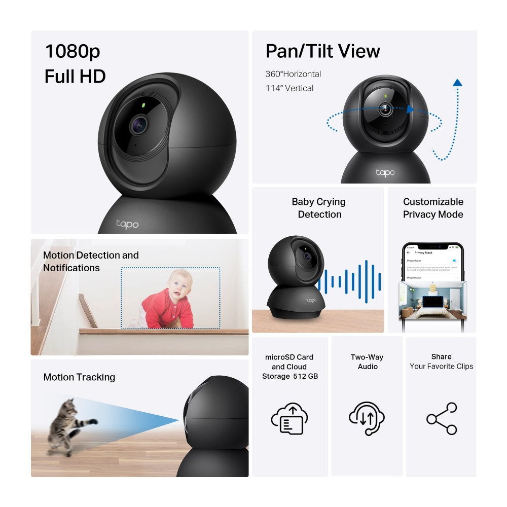 Cámara de Seguridad Wi-Fi TP-Link Tapo C201 2MP (360° Pan-Tilt)