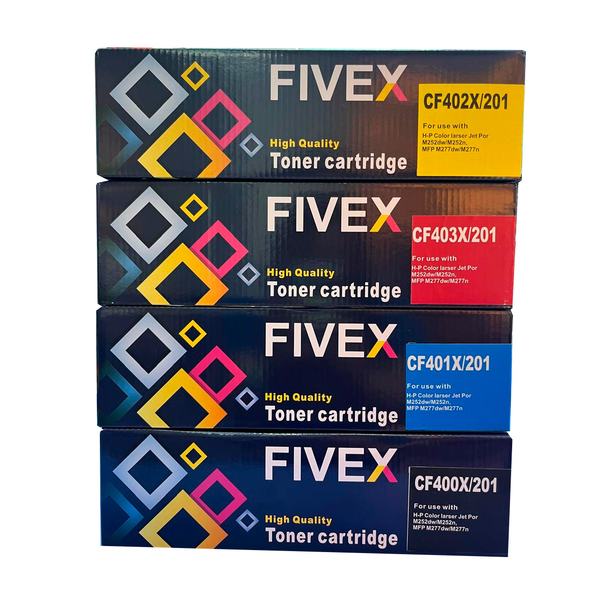 Kit de Tóner Compatible FIVEX HP 201X CMYK para HP Color LaserJet Pro M252, M274 y MFP M277 | Alto Rendimiento